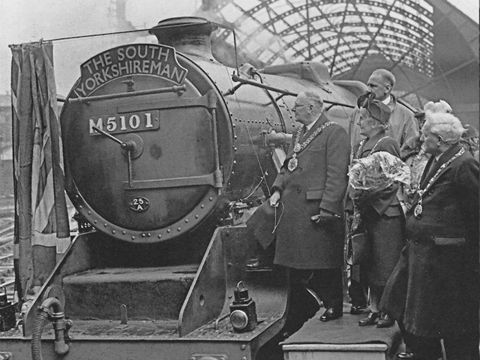 The first South Yorkshireman receiving a Bradford and Huddersfield civic send off on its first journey to London, 10am, 31st May 1948. (Photo courtesy Bradford Argus)