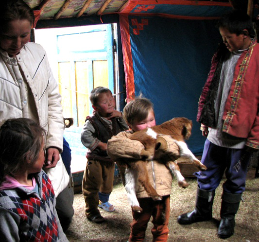 Local Kazak family in their tent